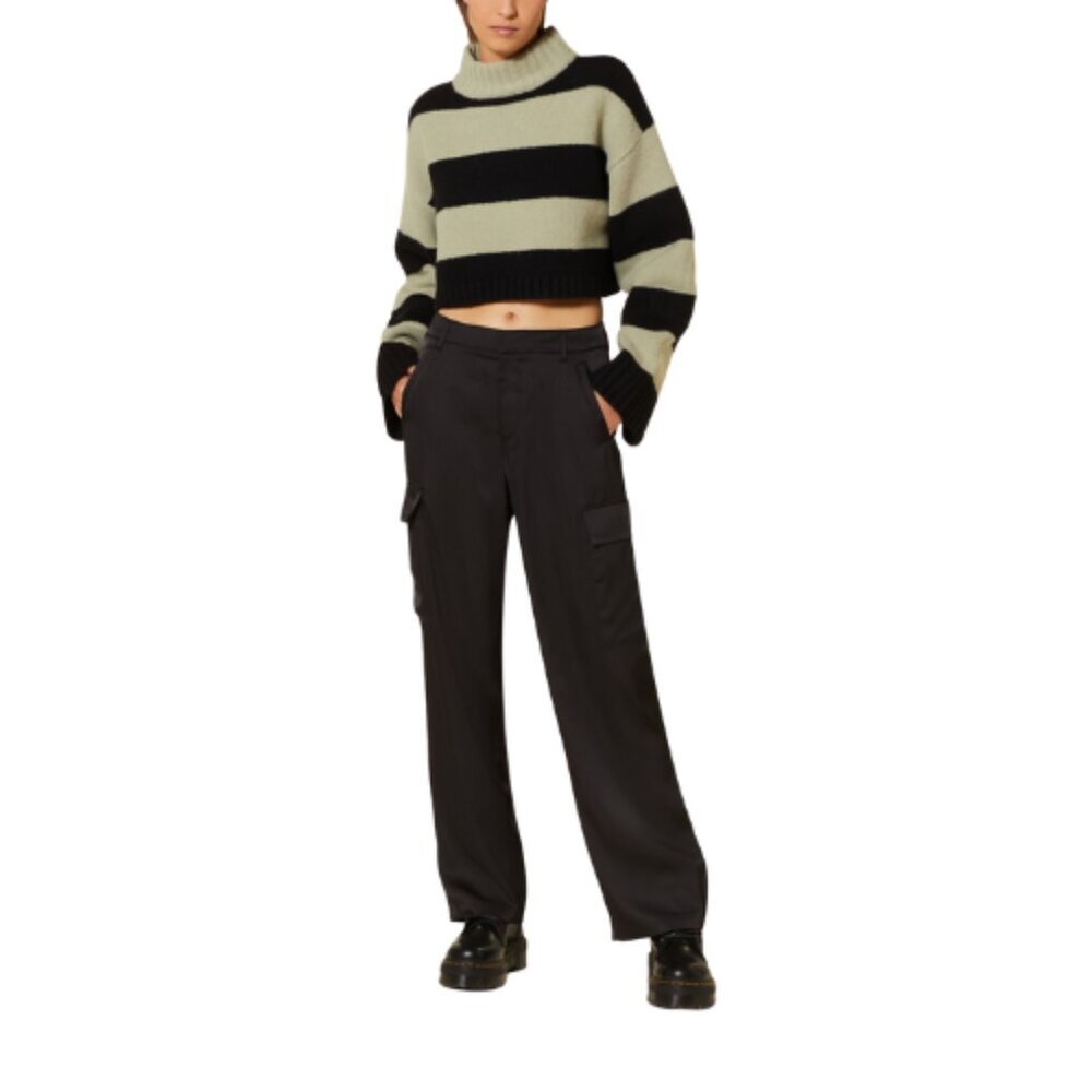 Banana Republic Womens 8 High Rise Cargo Wide Leg Black Painter Pant